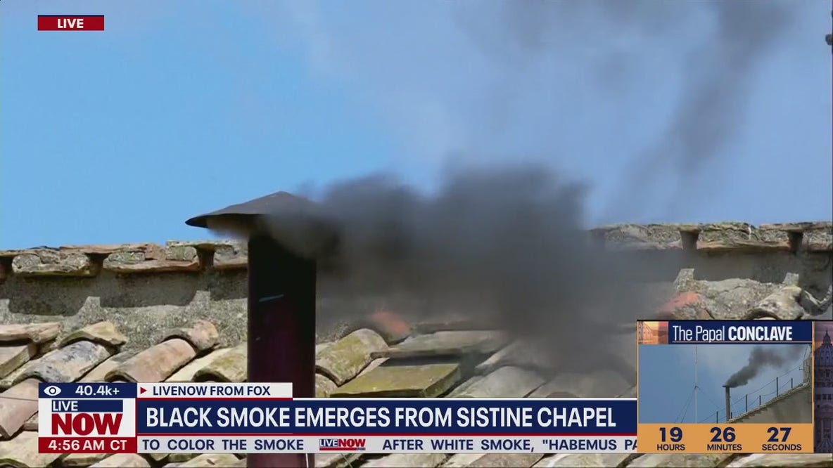 BREAKING: Black smoke emerges from Sistine Chapel